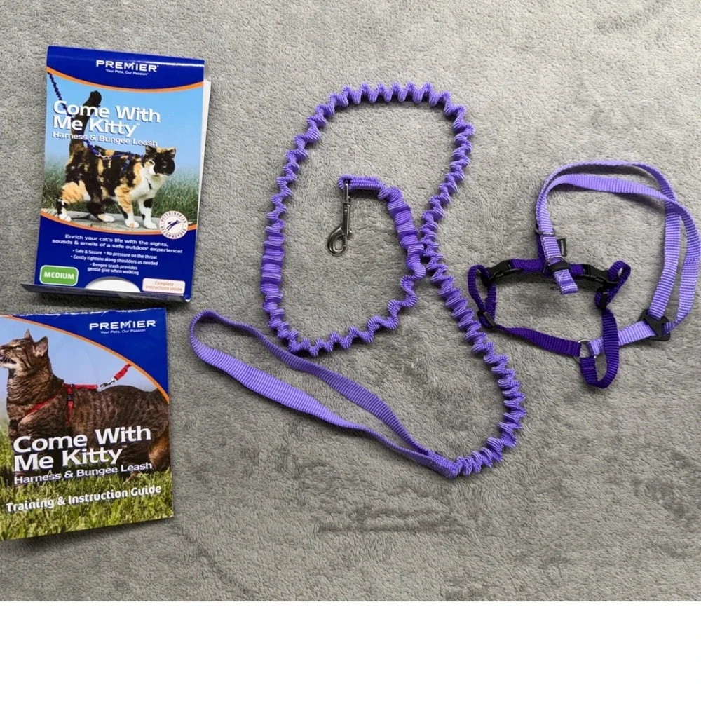 Premier Come With Me Kitty Harness & Bungee Leash Purple Medium Cat Walking Set